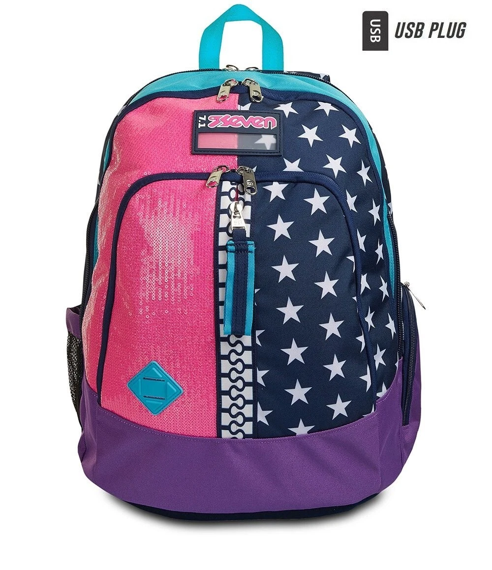 ZAINO ADVANCED seven PINKING BLUE backpack PAILLETTES E STELLE