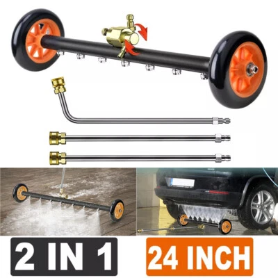 24" 2 in 1 Pressure Washer Undercarriage Cleaner with 7 Nozzles 3 Extension Rods