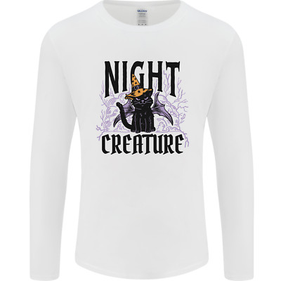 Halloween Katze Nacht Kreatur Hexe Herren Langarm T-Shirt