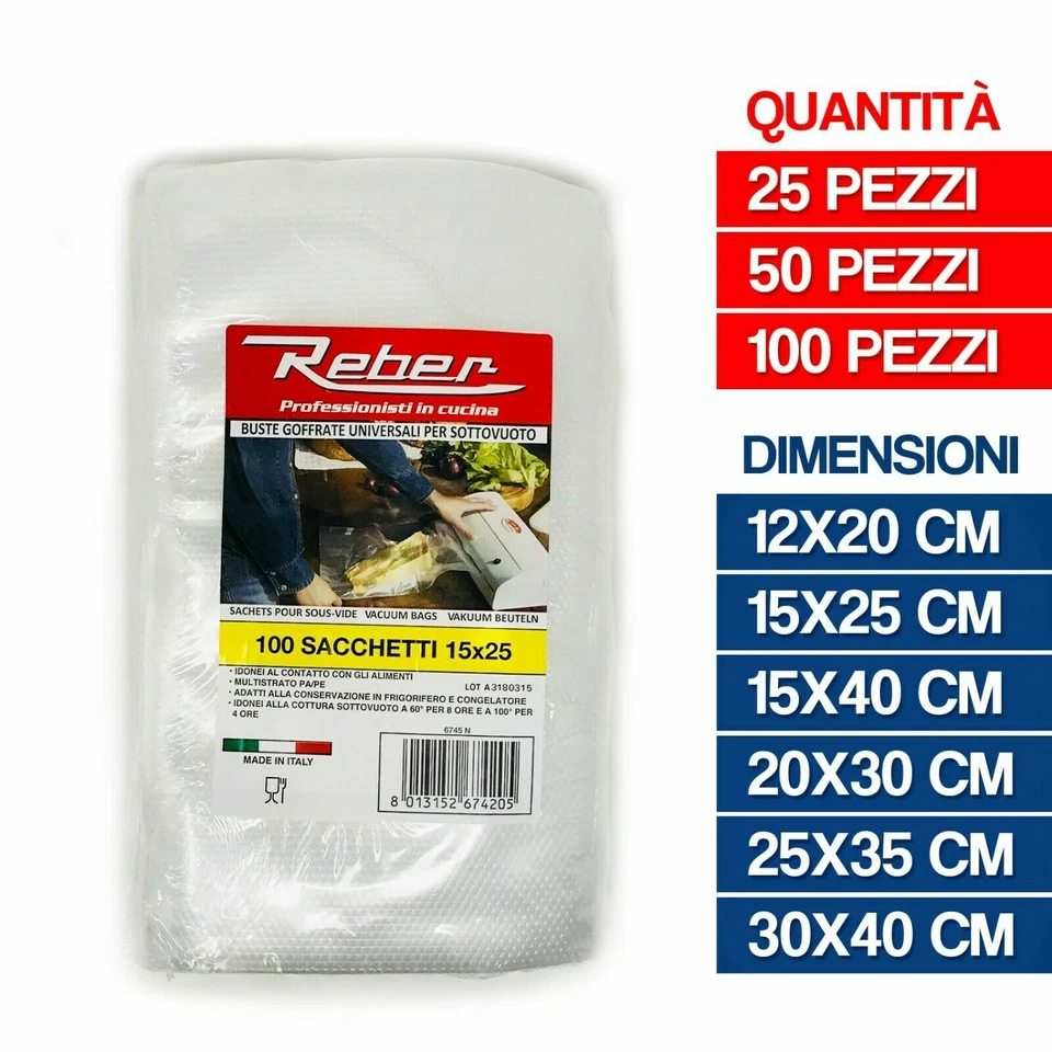 REBER BUSTE SACCHETTI SOTTOVUOTO SOTTO VUOTO ALIMENTI MADE ITALY 24313V