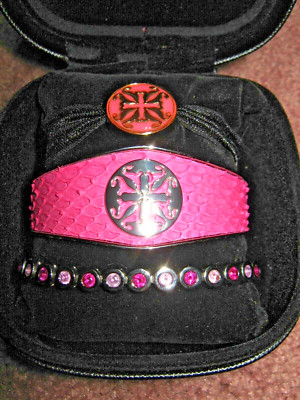 Rustic Cuff Pink Bracelet Set of 3-WITH BOX Pink Cuff, Stretch, Tennis Bracelets