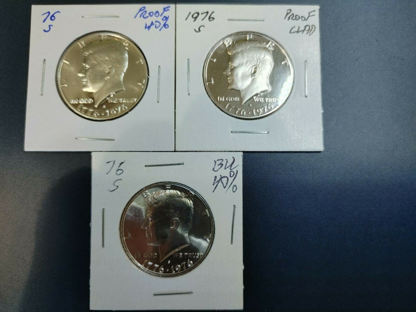 1976-S Kennedy Halves Silver Proof, BU, and Clad Proof 3 Coins T