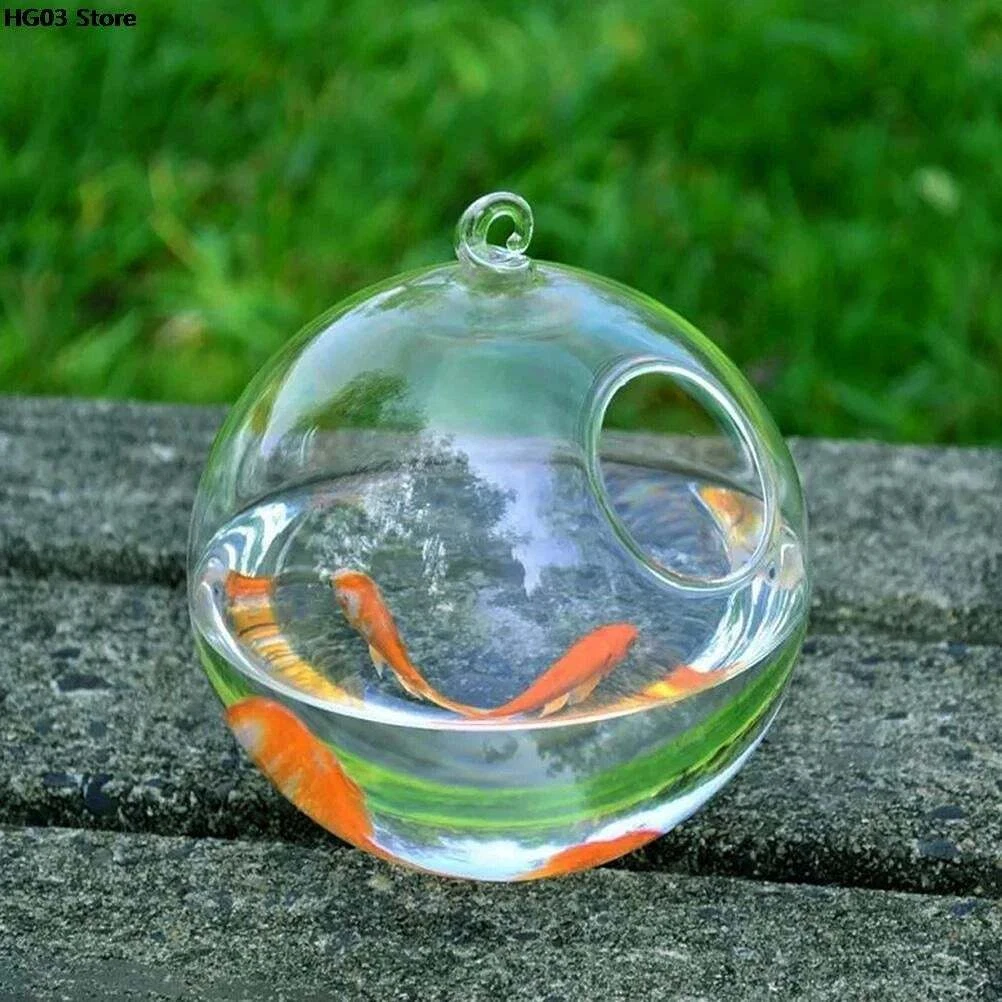 1 Set Black Hanging Fishbowl Tank with Stand or Small Table Flower