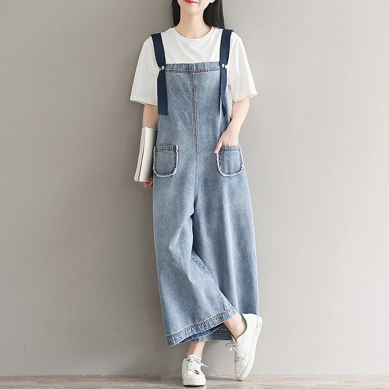 Women Fashion Jeans Jumpsuits Baggy Denim Bib Pants Playsuits Full Length  Pinafore Dungaree Overall Loose Causal Trousers