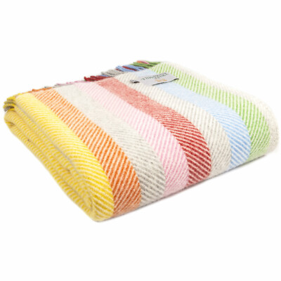 TWEEDMILL TEXTILIEN 100 % Wollsofa Bettdecke Überwurf REGENBOGEN GRAU STREIFEN KNIETEPPICH