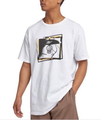 Reebok Men B-Ball Hoop Graphic T-Shirt White Size M