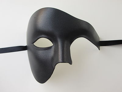 PHANTOM MENS MASQUERADE MARDI GRAS VENETIAN COSTUME HALF MASK BLACK BLANK PLAIN