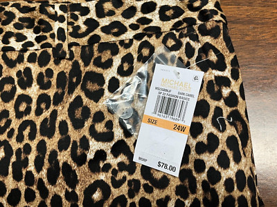 NWT $78 MICHAEL KORS Womens Plus Size 24W Leopard print shorts 24 Cotton zipper