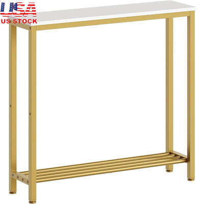 Narrow Console Table 2-Tier Sofa Entryway Table Industrial Hallway Storage New