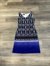 Nine West Dress Sz 6 Purple Black Sleeveless V Neck Office Church Summer Beachy