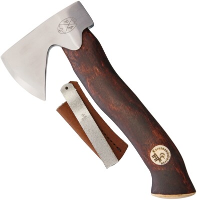 Karesuando Unna Axe 4'' 12C27 Steel Head Brown Curly Birch/Reindeer Antler Handle