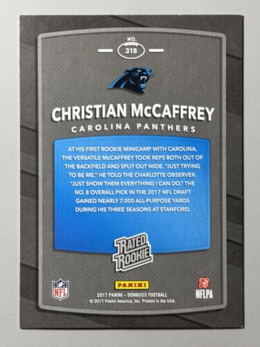 Christian McCaffrey Rookie 2017 Donruss Blue Press Proof #318 RC Rated SP - Picture 2 of 3
