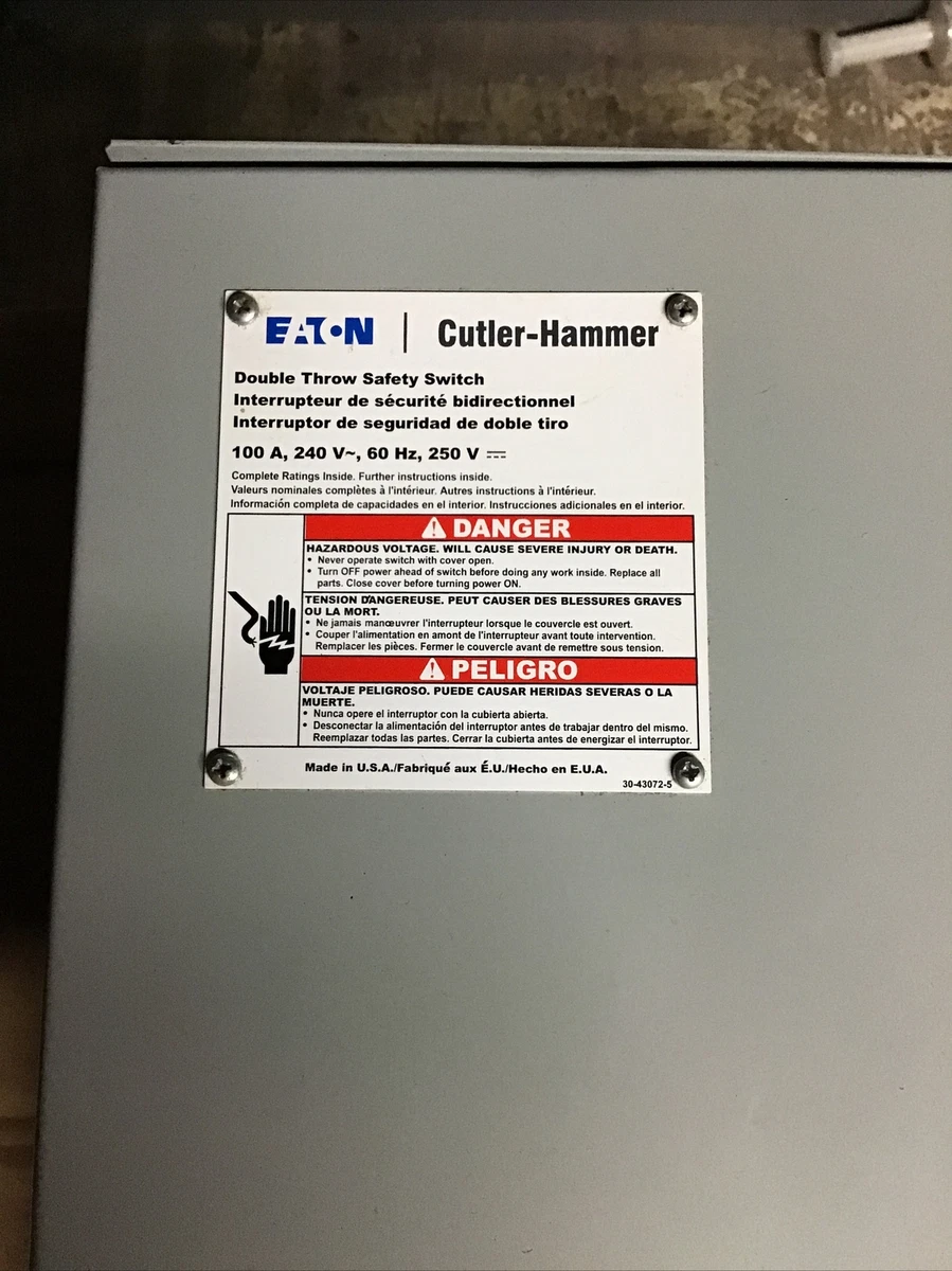 Eaton 100 AMP Pole Fused Entrance Disconnect Switch NEW, 45 OFF