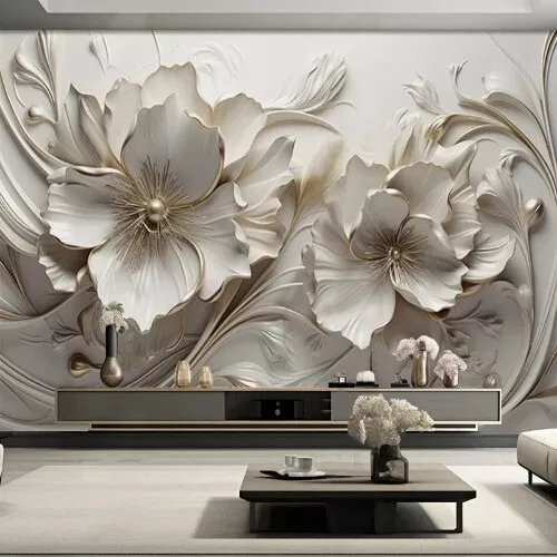 Light Luxury Beautiful 3D Relief Flowers Wallpaper Murals Room TV Home Decor - Picture 2 of 19