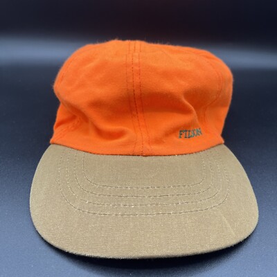 Vintage CC Filson Hat Orange Hunting Baseball Cap Leather Strapback OSFM  USA