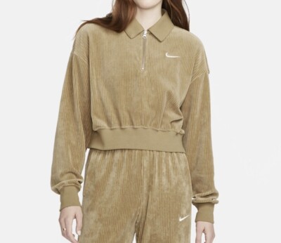 Nike Sportswear Women's Velour Tan Corduroy 1/4 Zip Pullover