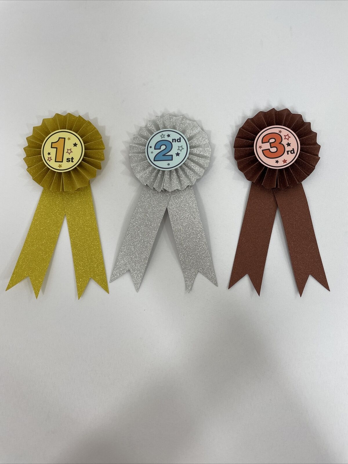 2-tier Gold & Black Rosettes Choice of Metal Centres Ribbon 