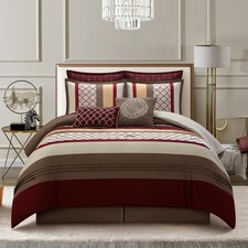 Stratford Park Bedding Striped Pintuck 8-Piece Comforter Set, Berry Taupe, Qu...
