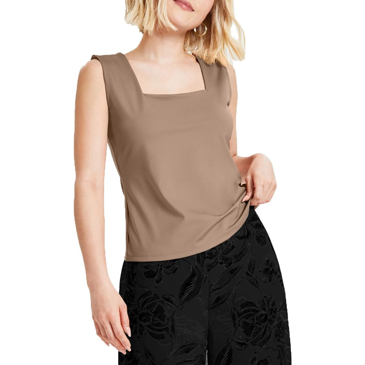 Женский коричневый однотонный нейлоновый пуловер Bar III Top Petites PS BHFO 5545