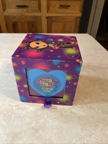 Lisa Frank Photo Cube 4.5” Square Photo Holder Purple Rainbow Color Vintage