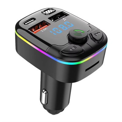 Bluetooth 5.0 Car FM Transmitter PD Type-C Dual USB Ambient Player Handsfree MP3