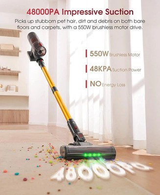 550 W kabelloser Staubsauger 65 Min LED 48000 Pa Anti Verwicklungen Haustier Hundehaare HEPA UK