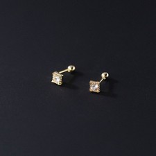 Mini Dainty Tiny Square Sterling Silver Helix Tragus Screw Stud Earrings A4063