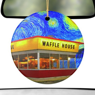 Waffle House Diner Ornament Ceramic | Starry Night Style Round Decoration