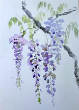 10x14 in ORIGINAL watercolor painting - Wisteria - artist MK