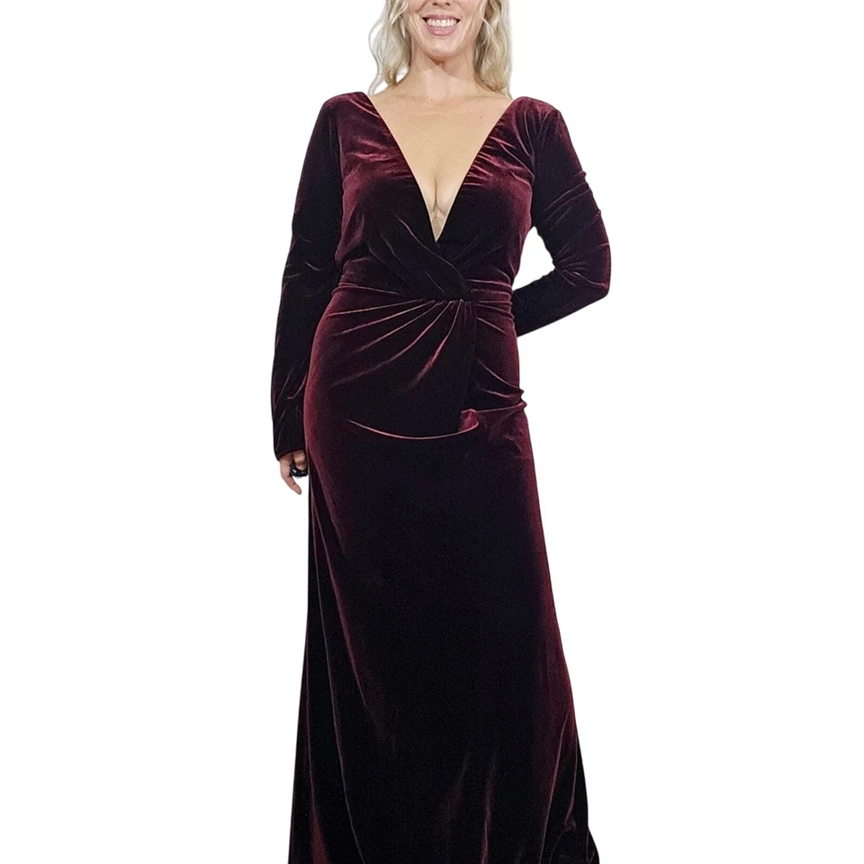 Anthropologie's Jenny Yoo Collection Burgundy Velvet Gown - Image 4 of 4