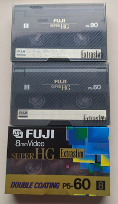 3 x Fuji 8mm Video Super HG Extraslim Double Coating P5-60/90 Kassetten