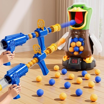 Duck Shooting Toy Set Kids Foam Blaster Game 2 Launchers LCD Score Sound