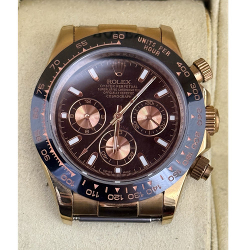 Rolex Cosmograph Daytona Brown Dial Black Tachymeter Bezel Gold Box Papers