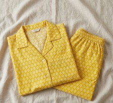 Indian Handmade Yellow Floral Hand Block Print Cotton Women's Sleep Pajama Set