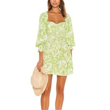Faithful The Brand Arianne Green Mini Dress 6/M in Lime Roos Tie Dye