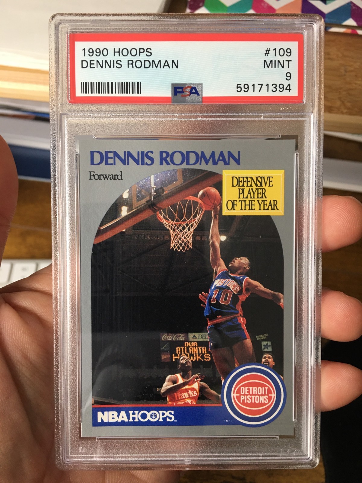 1990 Hoops Dennis Rodman #109 PSA 9 HOF Detroit Pistons DPOY