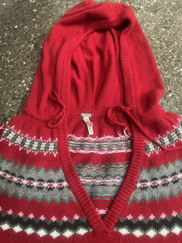 Suéter Kirra Rojo Tejido Patrón Con Capucha Algodón Mezcla Angora Talla S Invierno Esquí Otoño Foto 4 de 4