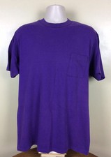 Vtg 90s Tultex Plain Purple Pocket T-Shirt L/XL Blank Single Stitch Made In USA