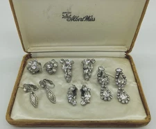 Albert WEISS Vintage Clip-On Earring Lot with Clear Crystals & Rhinestones + Box