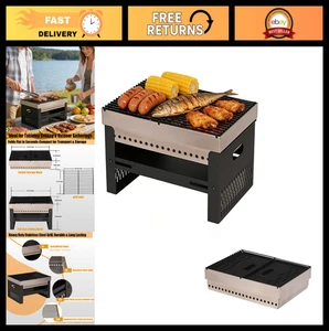 Compact Portable Charcoal Grill - Mini Hibachi BBQ, Foldable Stainless Steel Out