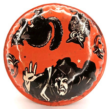 Antique 1940s US Metal Toy Mfg Co Tin Lithograph Halloween Noisemaker Signed