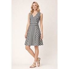 J.Crew Black White Striped Dress Fit Flare Sleeveless Classic Chic Size 10