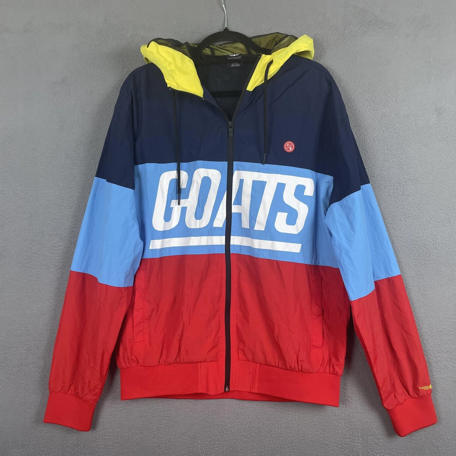 Fly Supply GOATS Jacket Mens Large Multicolor Windbreaker Full Zip Hooded Nylon