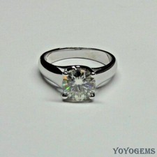 Solid 14K White Gold Moissanite Solitaire Engagement Ring 2 CT Round Cut F/VVS1
