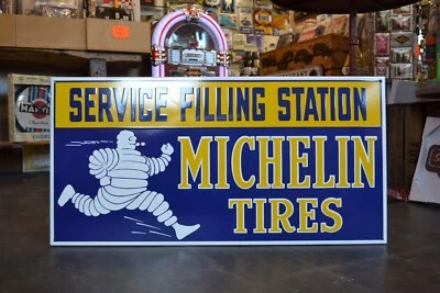 Plaque émaillée MICHELIN tires pneus service station enamel sign emailschild - Photo 1/4