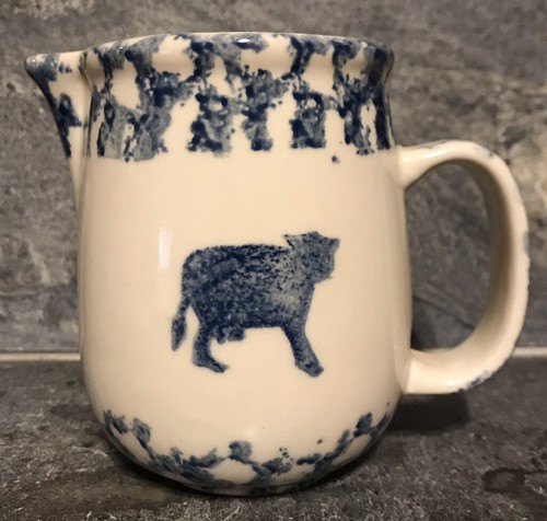 EUC Tienshan Folk Craft Blue VTG SPONGE WARE Grease Bowl & Creamer *No Lid* - Picture 4 of 12