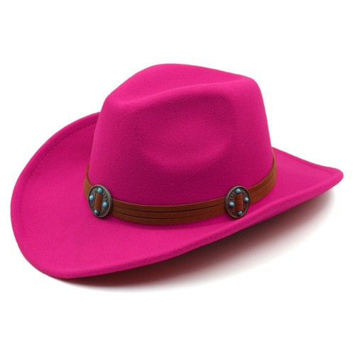 Western Cowboy Hat for Boys Girls Kids Cowgirl Fedora Cap Wide Brim Brown Strap - Picture 15 of 52