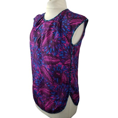 J Crew Midnight Floral Cocoon Silk Blouse Top US 0P XS Purple Sleeveless Summer 