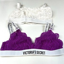 NEW Lot Of 2 Victorias Secret Unlined Size XS Bralette Bra Purple White 1415