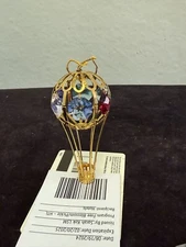 24k Gold Plated Hot Air Balloon Ornament with Clear Cut Crystals